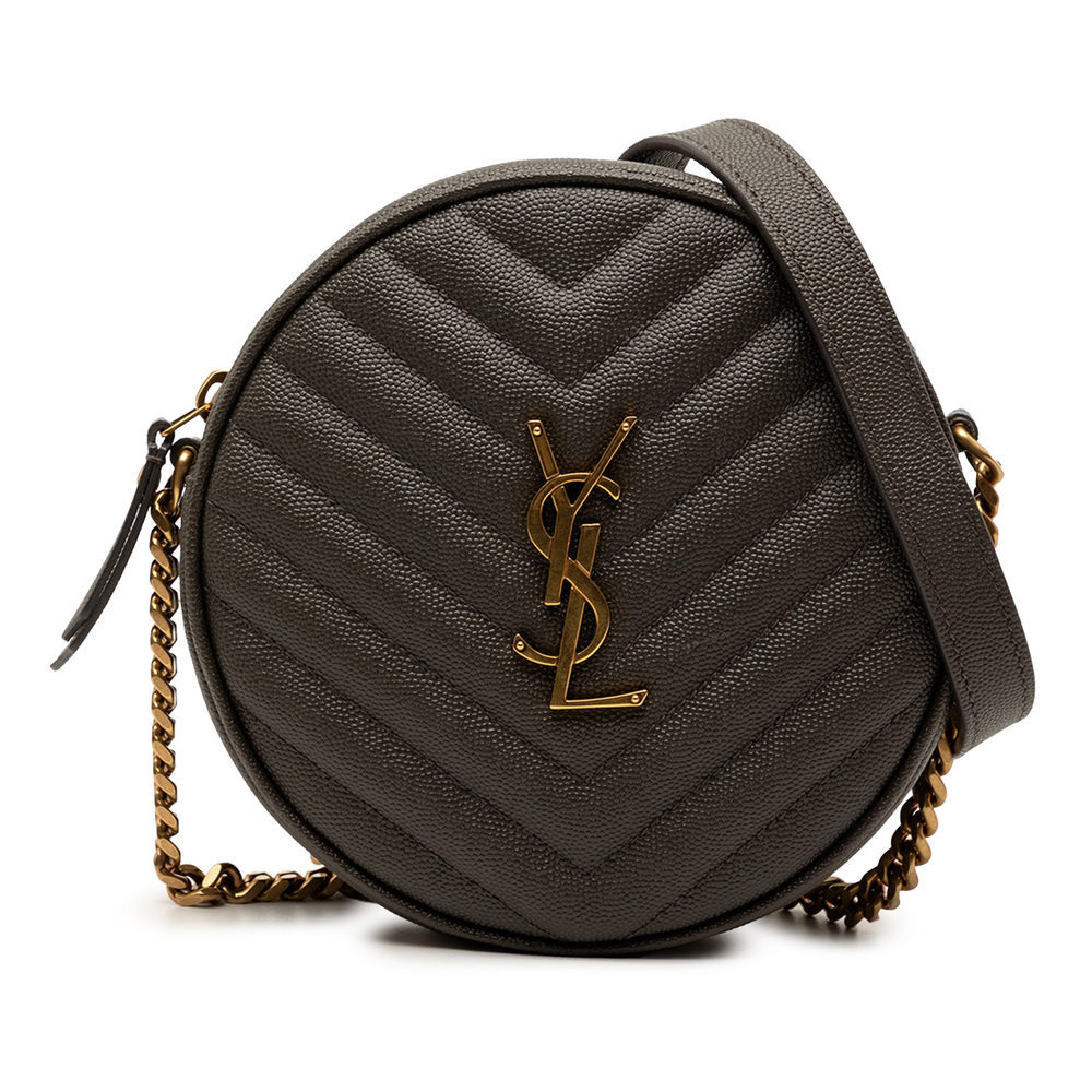 Pre-Loved Saint Laurent Grain De Poudre Chevron Round Vinyle Camera Bag - Picture 1 of 7